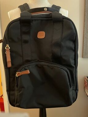 Bric's Black Backpack with Brown Leather Trim
